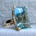 thumbnail image 1 of New Inlaid Topaz Sea Blue Princess Square Diamond Ring Women Copper Geometric Style Color Sea Blue Size No10s, 1 of 10