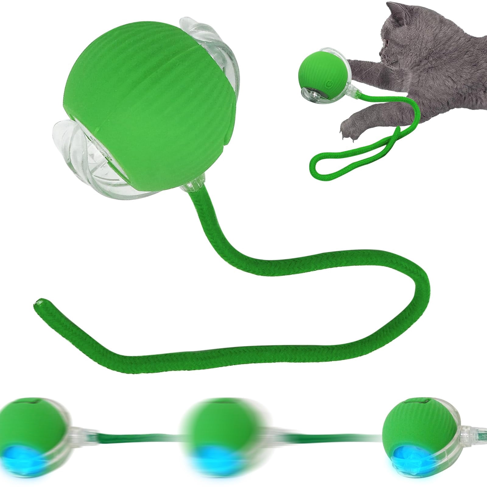 New Interactive Rolling Dog Ball, 360° Smart Pet Toy Ball, Self Rolling Ball Cat Toys for Small Medium Dogs Cats, Green 1pcs