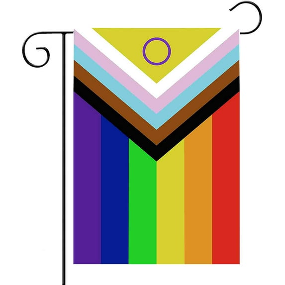 New Intersex Progress Pride Garden Flag Double Sided- Mini Progressive Gay Pride Rainbow Yard Lawn Flag Outdoor Yard Decorative