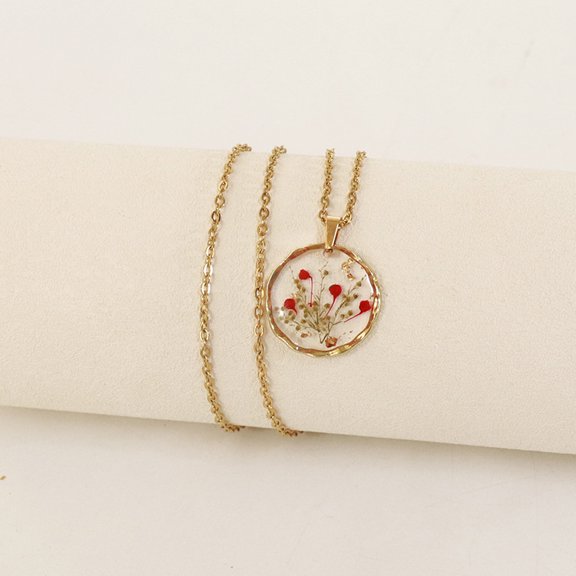New Irregular Round Flower Necklace - Real Preserved Flower Vintage Pendant Sweater Chain