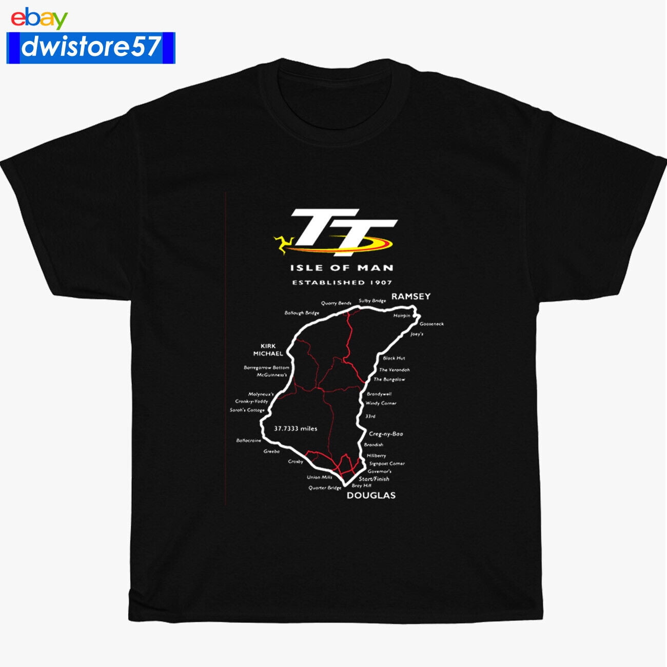 New Isle of Man TT Racing Track Map Island Logo Many Color Unisex T ...