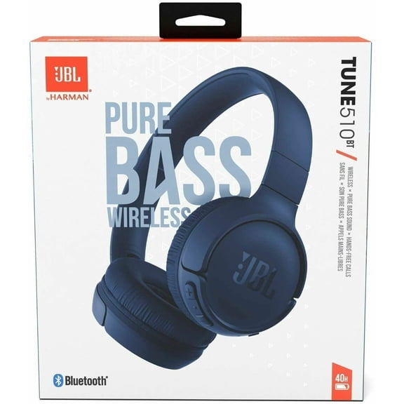 Restored JBL Tune 510BT - Pure Bass Wireless On-Ear Headphones - Blue