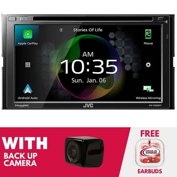New JVC KW-V960BW 6.8" DVD Receiver & Apple CarPlay/Android Auto w/ Bullet Camera