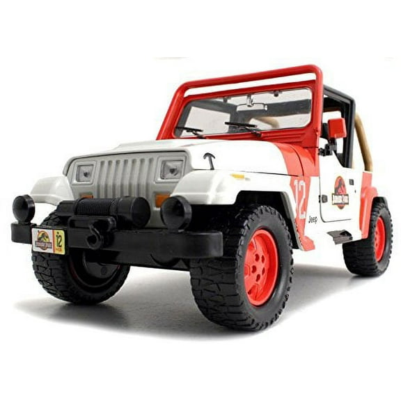 New Jada Jurassic World JP Staff Jeep Wrangler 1/24 Scale Diecast Model Car White Orange (Display Version. No Retail Box)