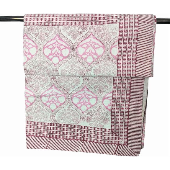 New Jaipuri Kantha Quilt Blanket Bedspread Queen Size Quilt Indian Hand Block Print Kantha Quilt Cotton Throw