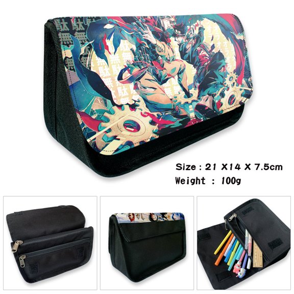 New Japanese-style cartoon anime Jojo's Bizarre Adventure printed canvas pencil case, large-capacity double-layer student stationery box
