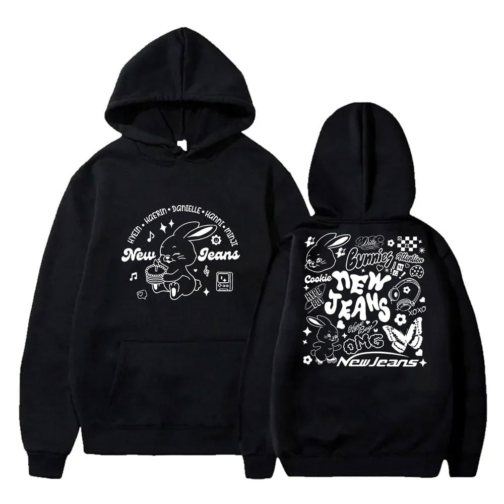 トップス NEW JEANS BUNNIES CLUB HOODIE (Black) Fan-made] NewJeans 2023 Bunnies Club Zippered Hoodie