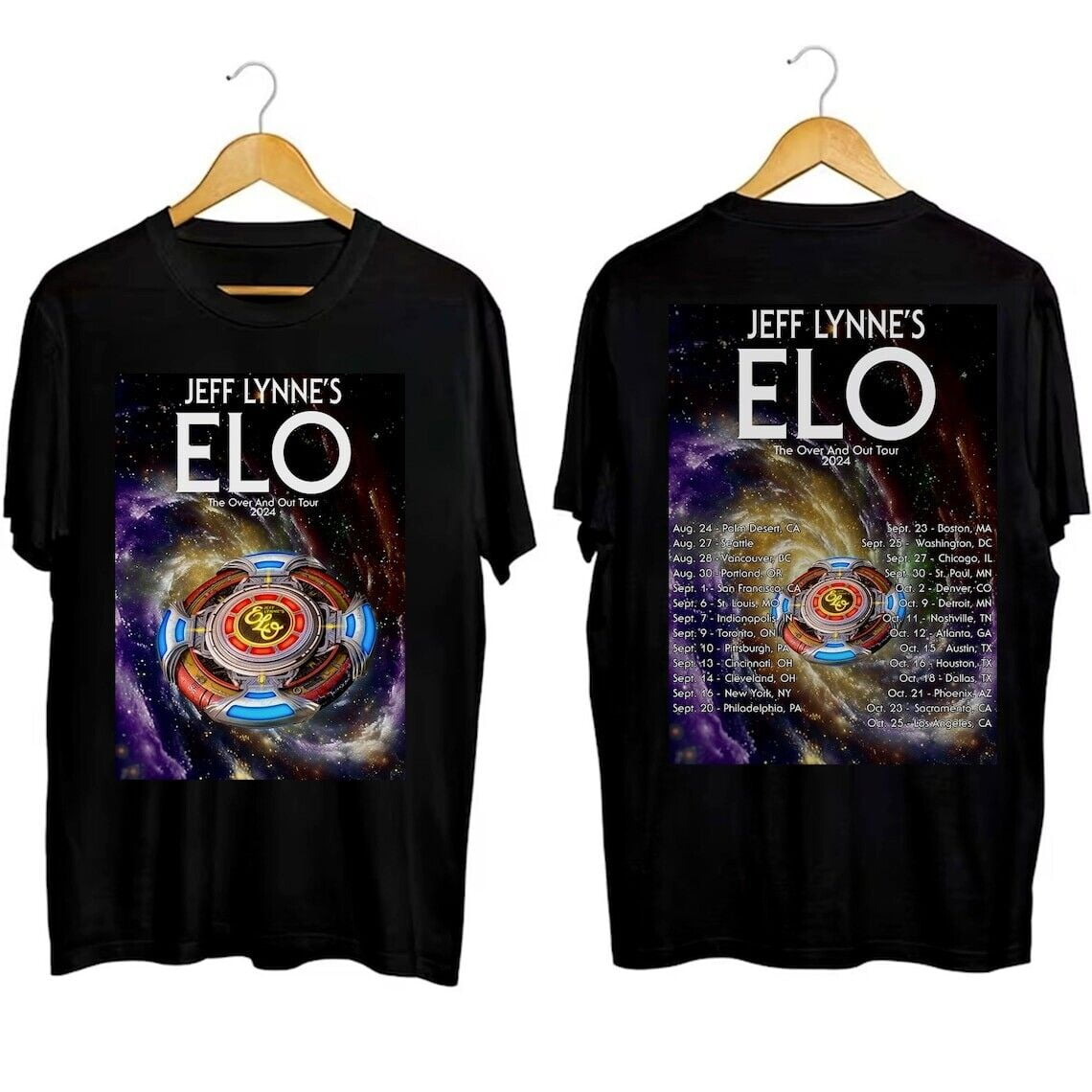 New Jeff Lynne's ELO The Over and Out Tour 2024 Black TShirt Size S