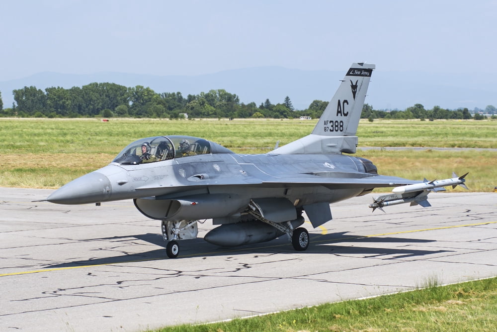 New Jersey Air National Guard F-16C taxiing at Graf Ignatievo Air Base Canvas Art - Daniele FaccioliStocktrek Images (17 x 12)