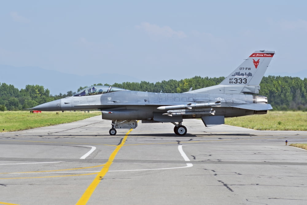 New Jersey Air National Guard F-16C taxiing at Graf Ignatievo Air Base Canvas Art - Daniele FaccioliStocktrek Images (34 x 23)