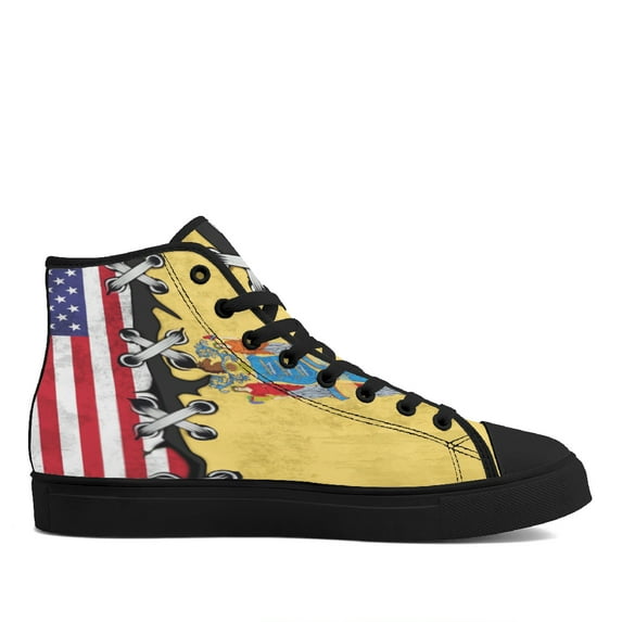 New Jersey And American flag High Top Canvas Shoes Sneakers Black Size 5