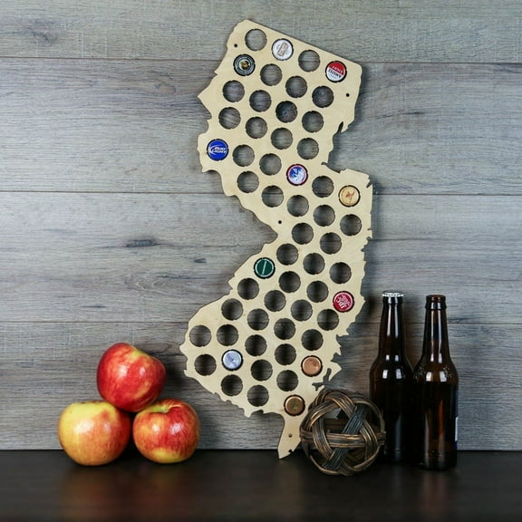 Torched New Jersey Beer Cap Map Wall Mounted Decor Art 18"x17"x0.25"