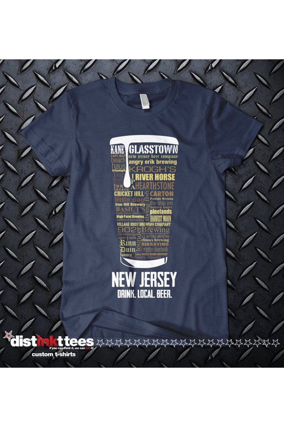 New Jersey Beer Shirt - Vintage Navy Blue, X-Large -L-S | Typography Print Beer Lover Gift for Men