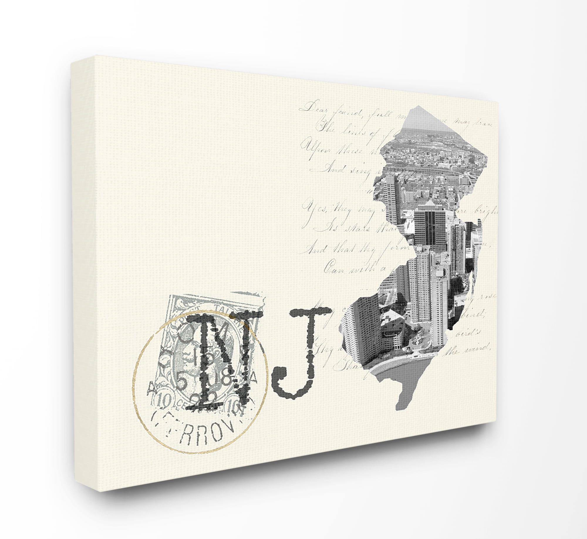 New Jersey Black and White Photograph on Cream Paper Postcard Canvas Wall Art
