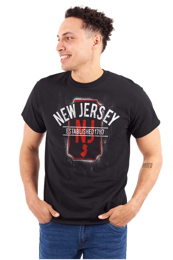 New Jersey Distressed Retro Logo Plus Size Crewneck Graphic Tee Shirt Brisco Brands 2X