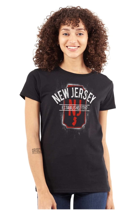 New Jersey Distressed Retro Logo Womens Fitted Plus Size Graphic Tee Brisco Brands 2X