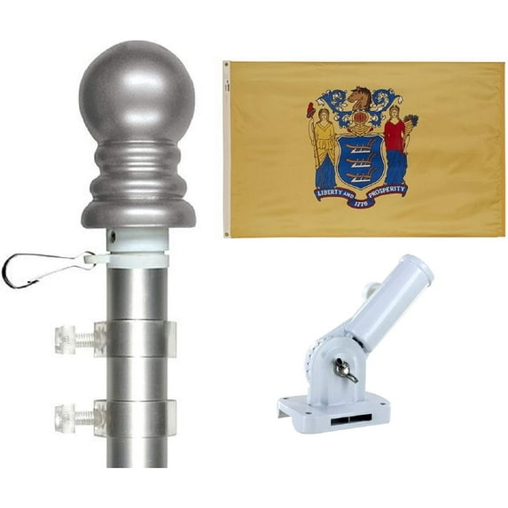 New Jersey State Flag & Tangle-Free Spinner Flagpole Kit – 3'x5' Flag, Pole & Bracket – All 50 States Available – Residential or Commercial Use