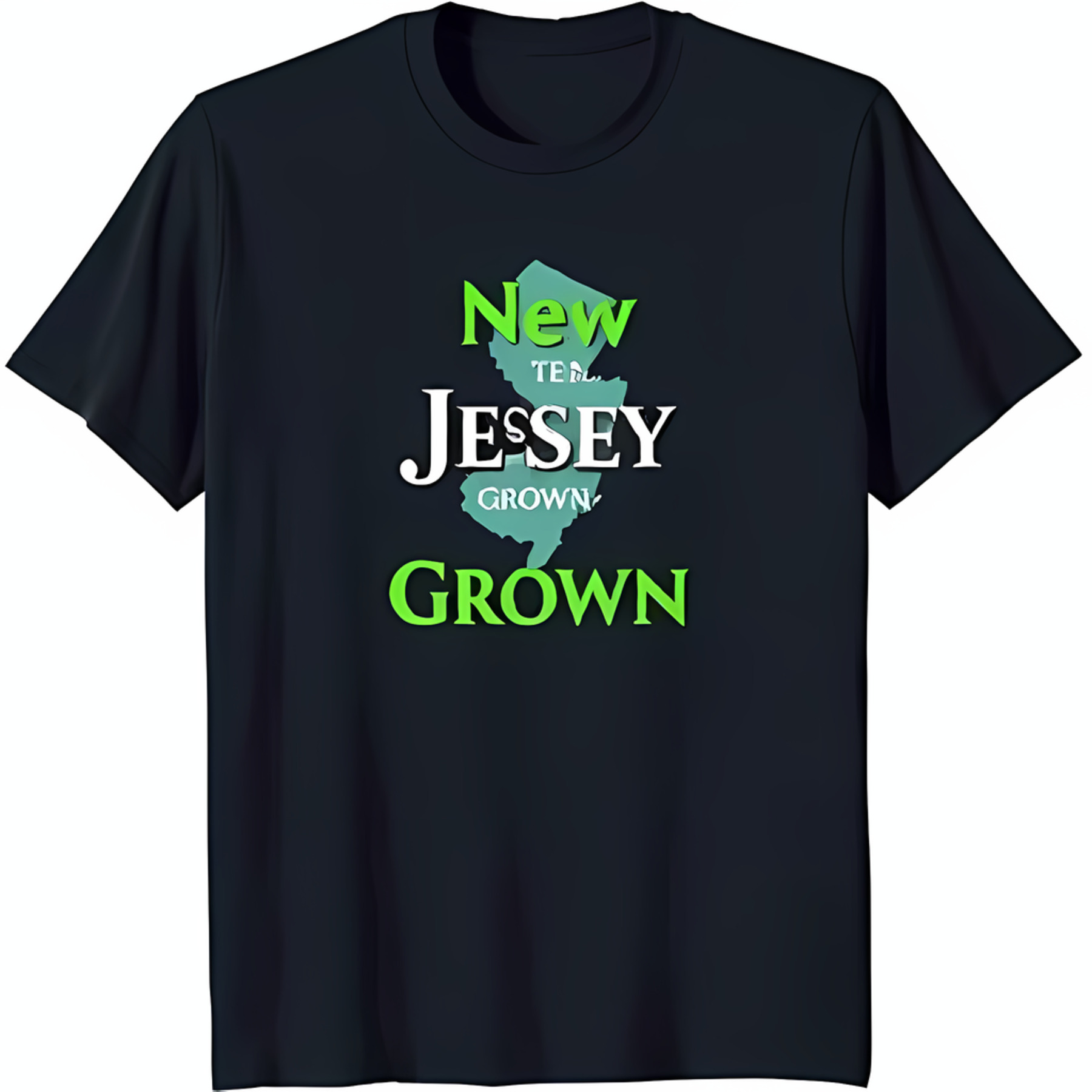New Jersey Grown Black TShirt with Green State Outline & Bold Text