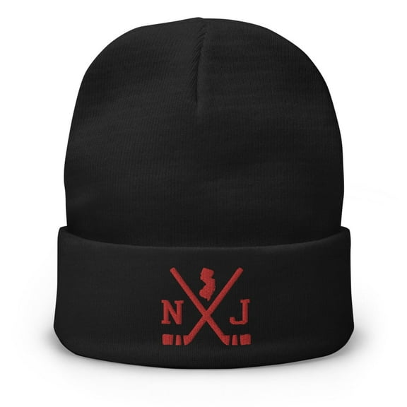 New Jersey Hockey Sticks Retro NJ Winter Beanie Cap Hat (Black)