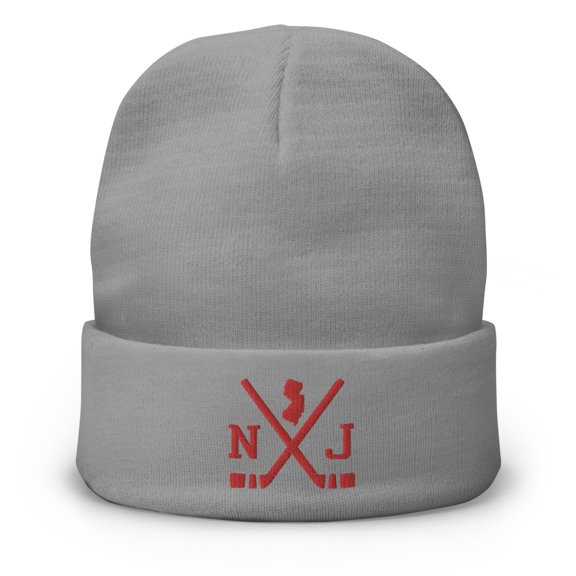 New Jersey Hockey Sticks Retro NJ Winter Beanie Cap Hat (Gray)
