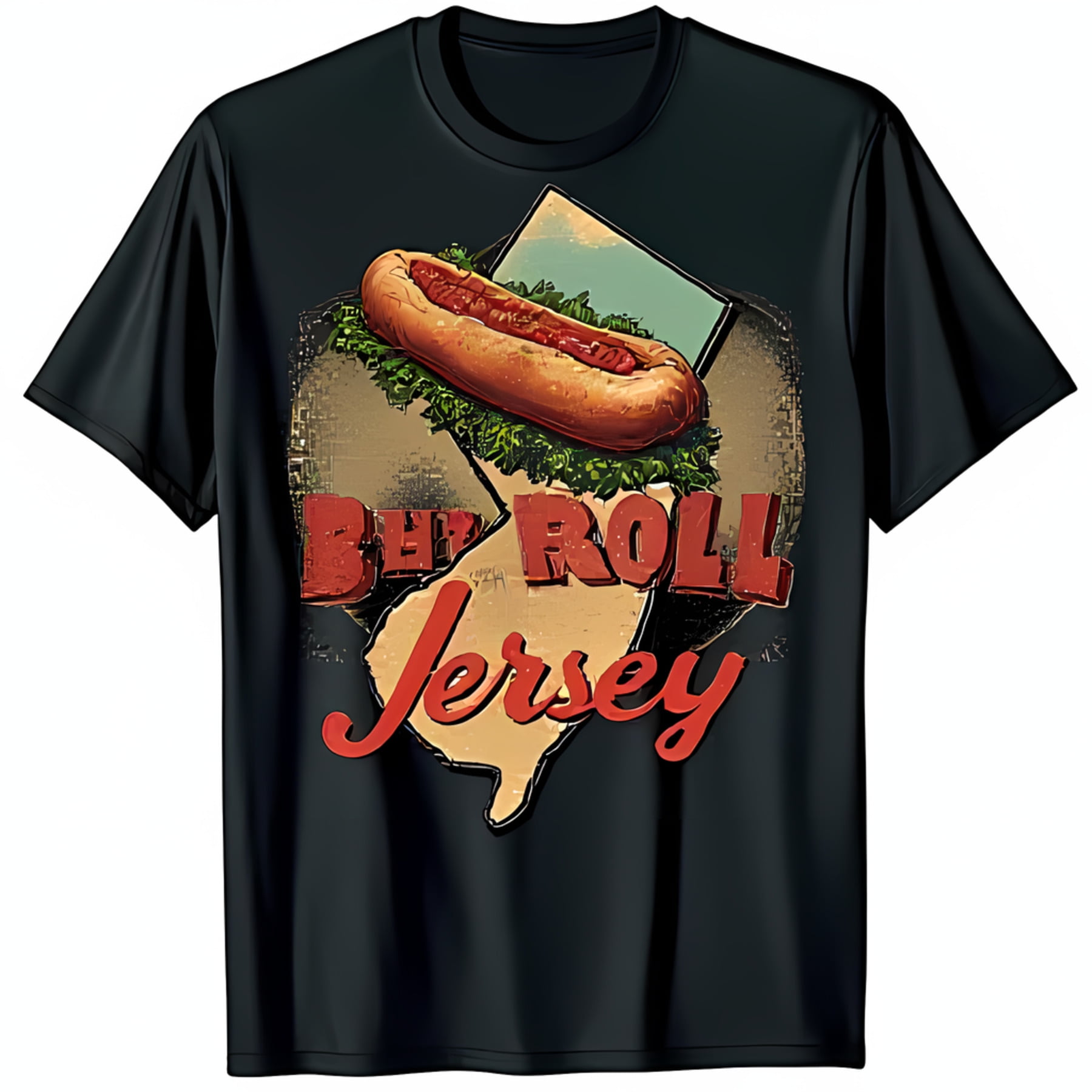 New Jersey Hot Dog Bun Graphic Black TShirt Vintage Hot Roll Design