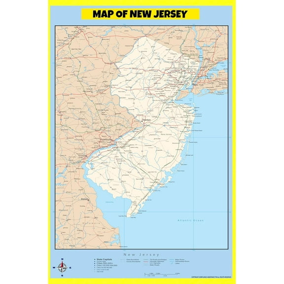 New Jersey Map Poster - Laminated Wall Map - Style D - 20x30 - Ideal for Classrooms and Homes – Features Bright Colors and Vivid Imagery
