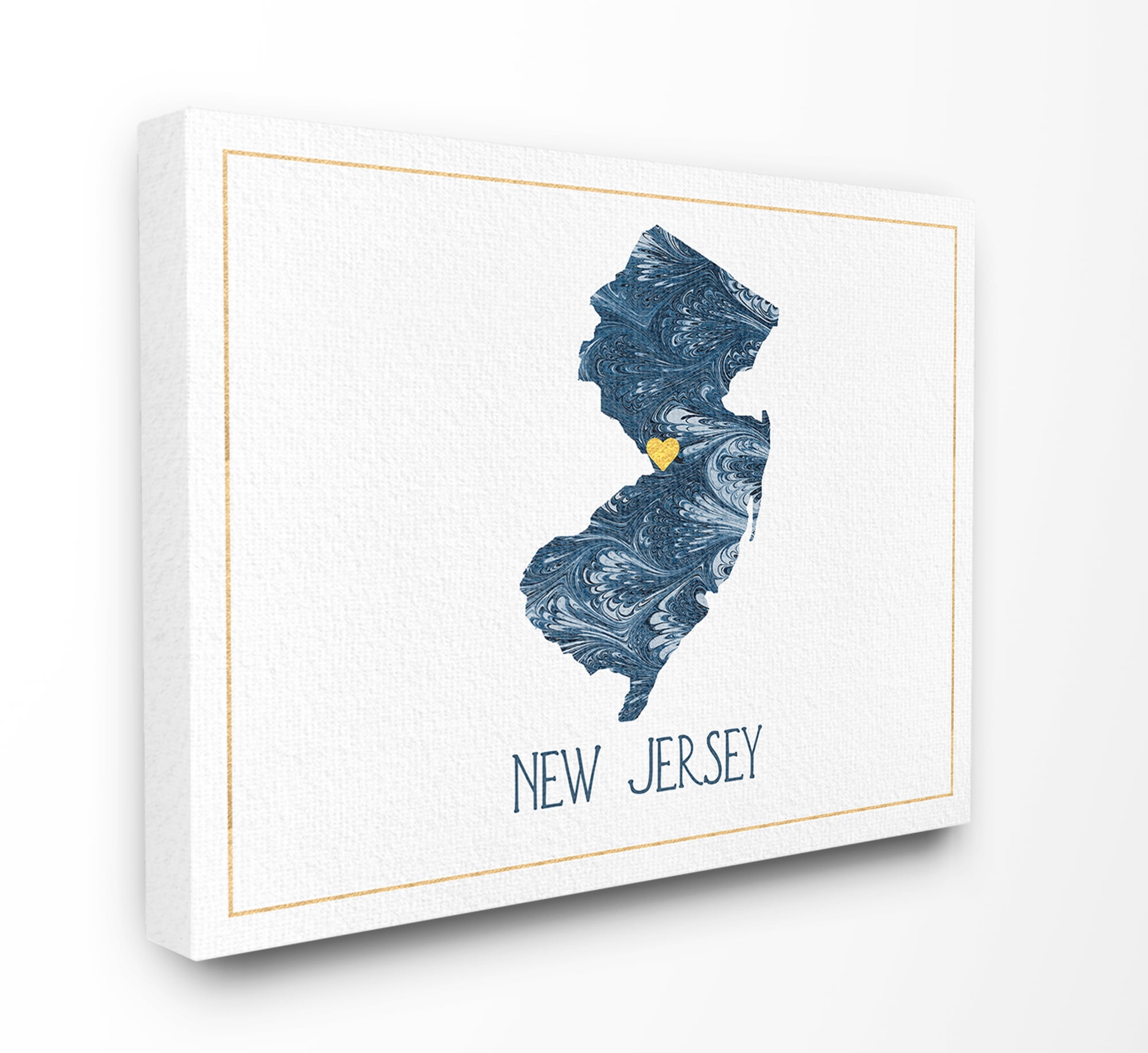 New Jersey Minimal Blue Marbled Paper Silhouette Canvas Wall Art