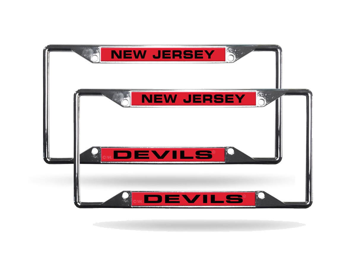 New Jersey NJ Devils NHL (Set of 2) All Corner EZ View Chrome Metal Laser Cut License Plate Frames - image 1 of 6