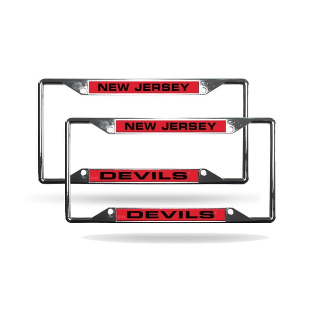 New Jersey NJ Devils NHL (Set of 2) All Corner EZ View Chrome Metal Laser Cut License Plate Frames
