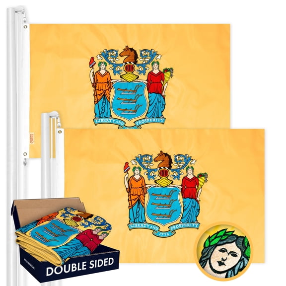 New Jersey NJ State Flag 3x5FT 2-Pack Double-sided Embroidered Polyester By G128