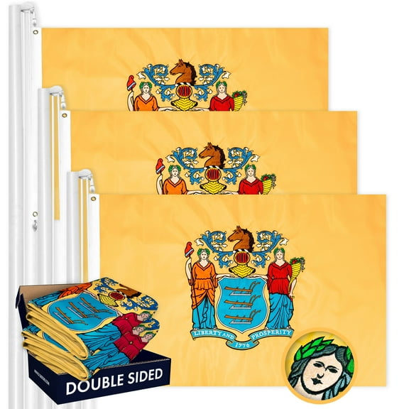 New Jersey NJ State Flag 3x5FT 3-Pack Double-sided Embroidered Polyester By G128