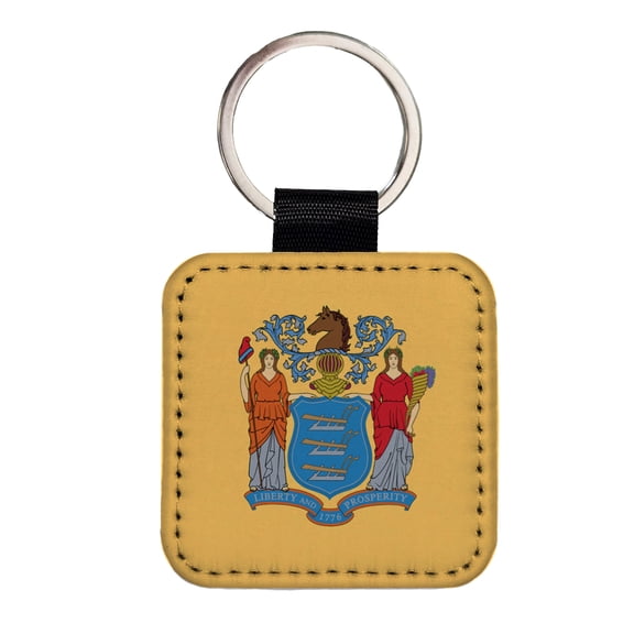 New Jersey NJ State Flag Faux Leather Square Keychain