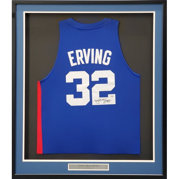 New Jersey Nets Julius "Dr. J" Erving Autographed Framed Blue Adidas Hardwood Classics Jersey PSA/DNA 200422
