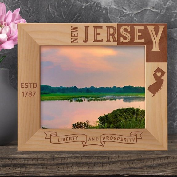 New Jersey Personalized Wooden Frame-10" x 8" Brown Horizontal