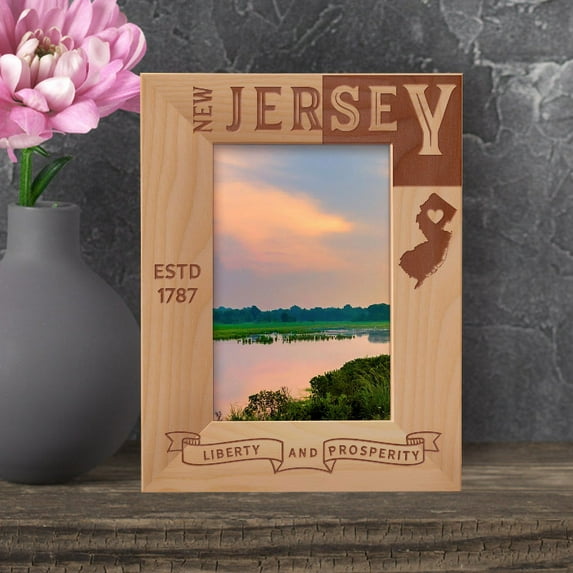 New Jersey Personalized Wooden Frame 4" x 6" Brown (Vertical)