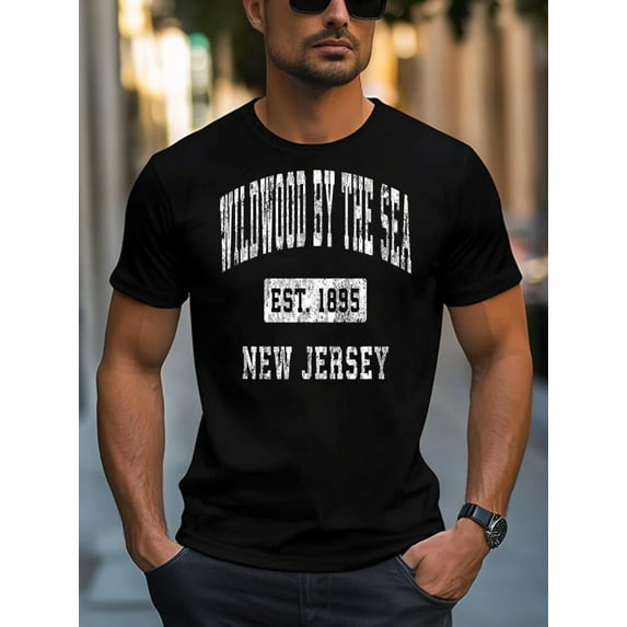 New Jersey Retro T-Shirt - Men's Soft Cotton Crew Neck, Breathable Short Sleeve, Casual Fit, Geometric Print, Summer Casual Clothing Essential