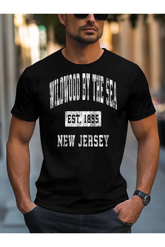 New Jersey Retro T-Shirt - Men's Soft Cotton Crew Neck, Breathable Short Sleeve, Casual Fit, Geometric Print, Summer Casual Clothing Essential