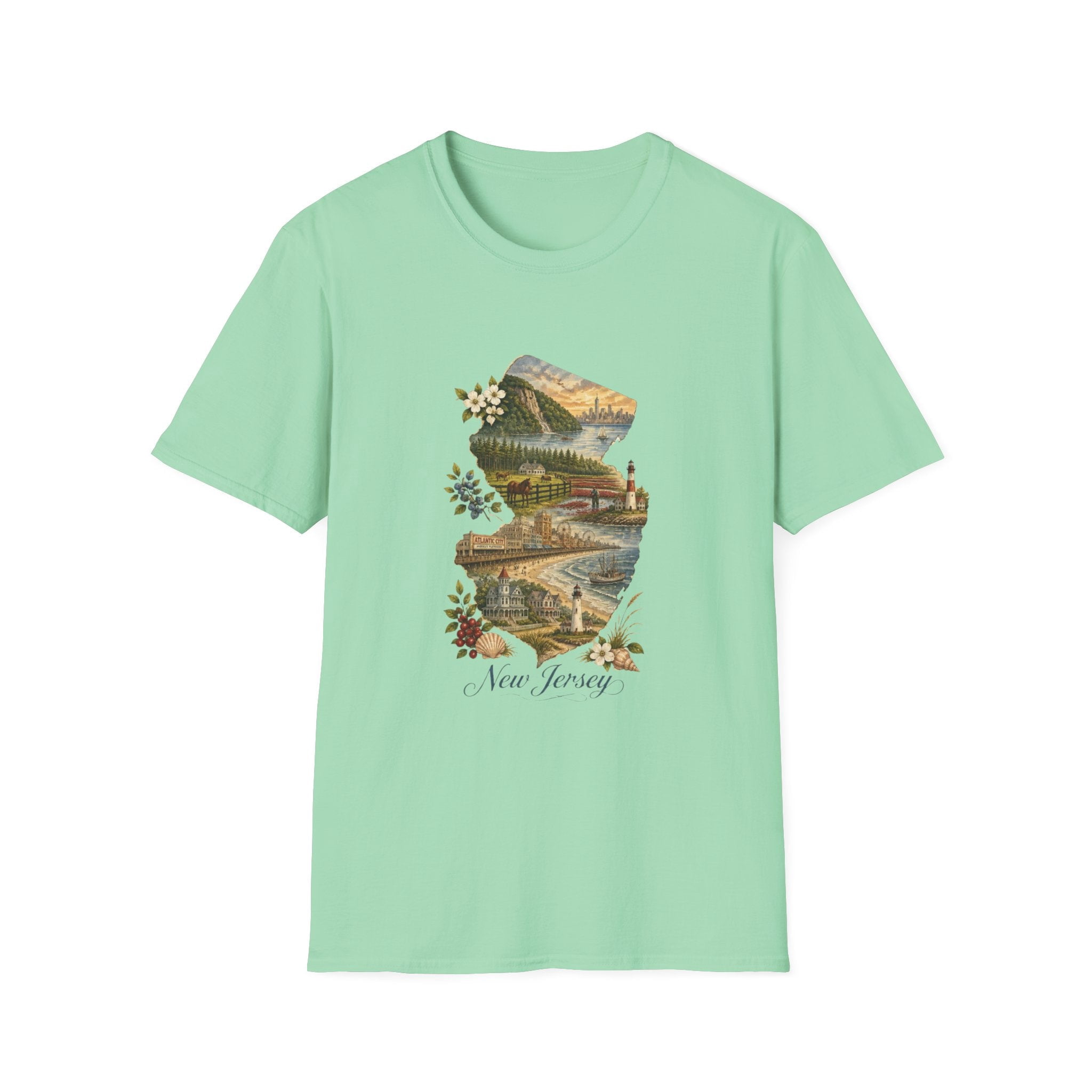New Jersey Scenic Map T-Shirt — Vintage Travel Tourist Graphic Design ...