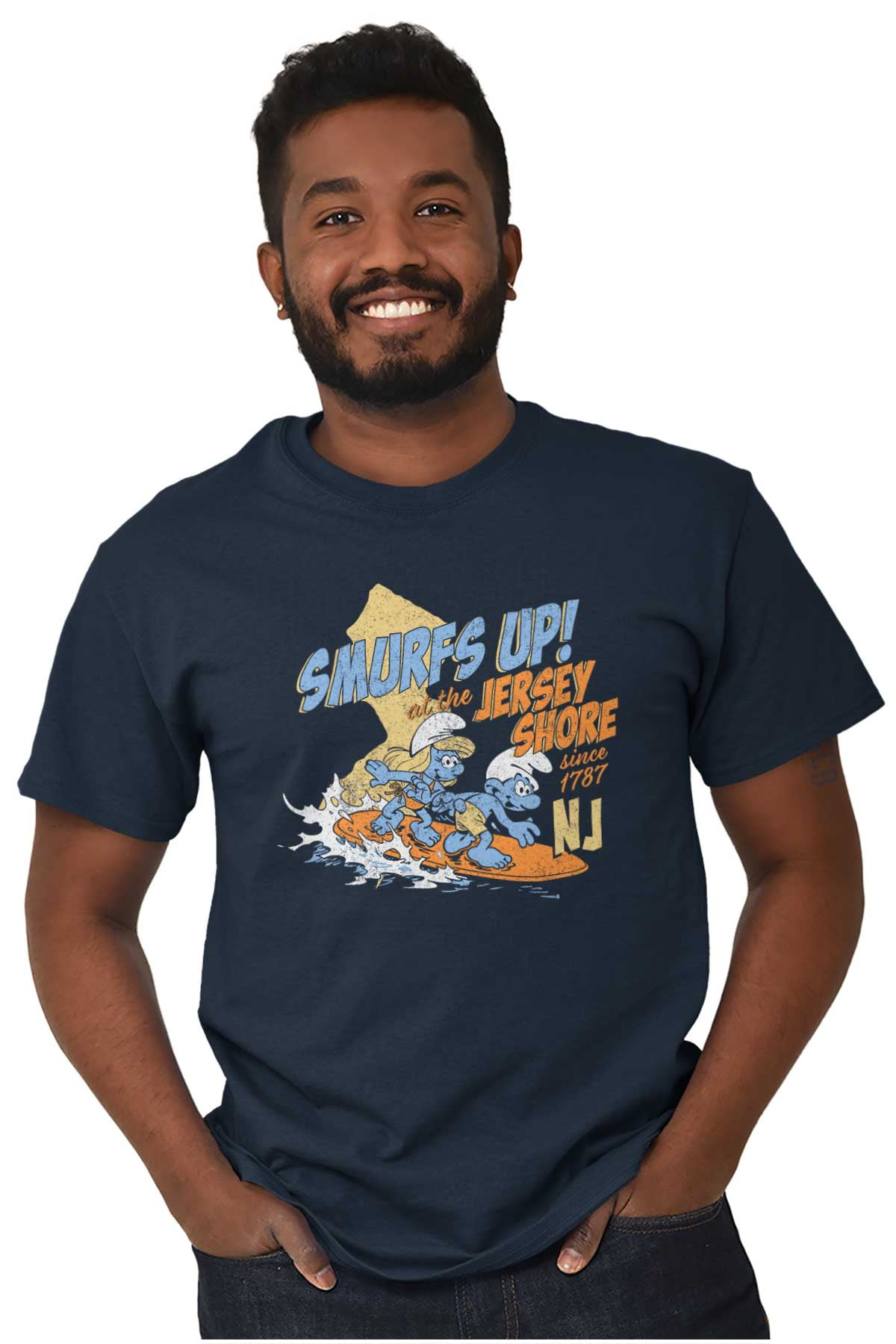 New Jersey Shore NJ Smurfs Surfs Up Men s Graphic T Shirt Tees