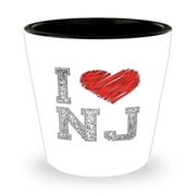 New Jersey Shot Glass, I Love NJ, State Gift, Mini Glassware, 1.5oz Cup