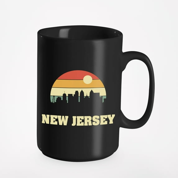 New Jersey Skyline Silhouette Outline, Black 15oz Ceramic Mug