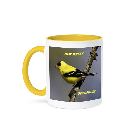 New Jersey State Bird Goldfinch, 11oz Two-Tone Yellow Mug