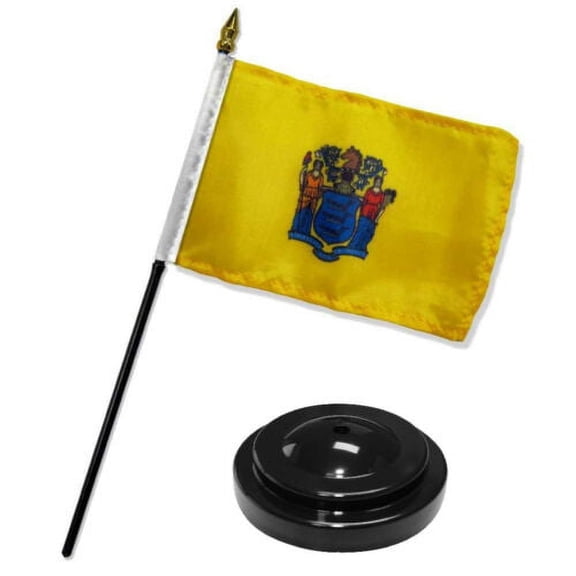 New Jersey State Flag 4"x6" Desk Set Table Stick Black Base