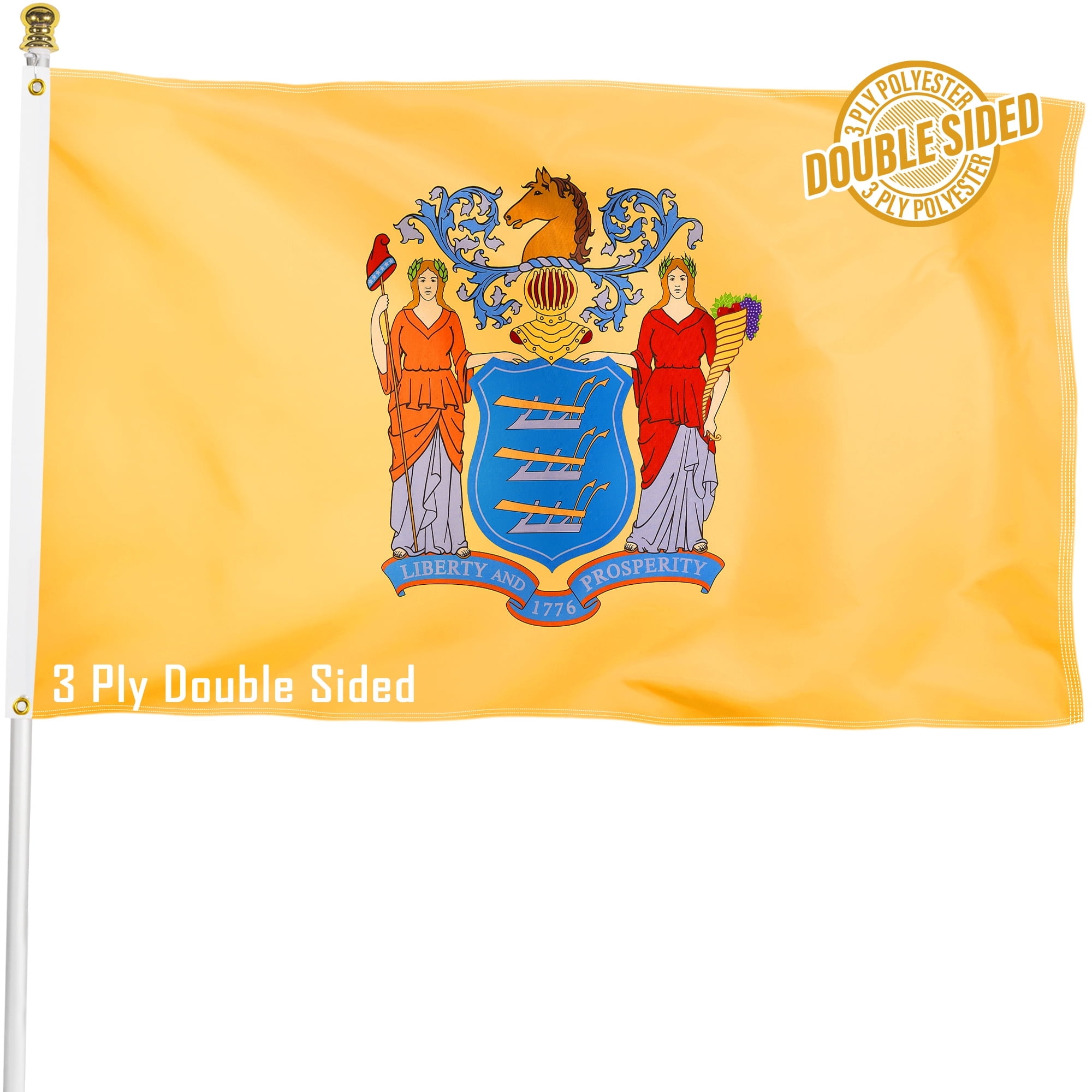 New Jersey State Flag Double Sided 3x5 ft, Heavy Duty 3 Ply Durable ...