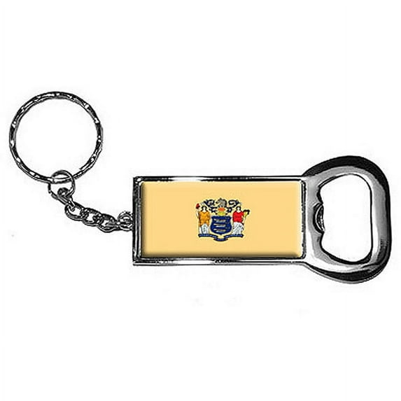 New Jersey State Flag Keychain Key Chain Ring Bottle Bottlecap Opener