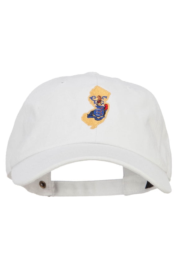 New Jersey State Flag Map Embroidered Unstructured Washed Cap - White OSFM