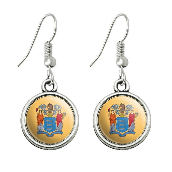 New Jersey State Flag Novelty Dangling Drop Charm Earrings