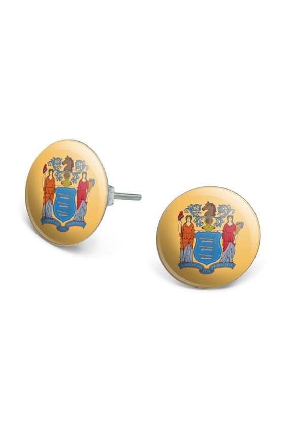 New Jersey State Flag Novelty Silver Plated Stud Earrings