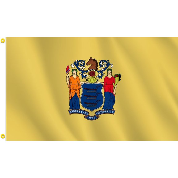 New Jersey State Flag, Nylon, 3' x 5', 100% Made in USA, Canvas Header, Heavy-Duty Brass Grommets