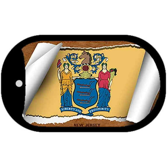 New Jersey State Flag Scroll Metal Novelty Dog Tag Necklace DT-9036 2" x 1" Dog Tag (DT)